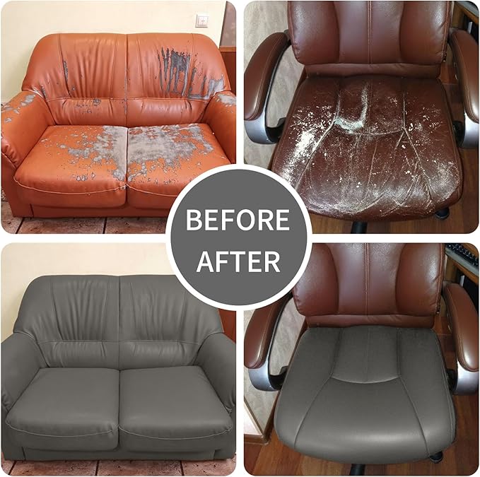 CHEIGHY 2pcs Self-Adhesive Leather Repair Kit for Furniture, Couches, Car Seats 8.2X11 Inch PU Vinyl Leather Patch Tape for Sofa, Office Chairs, Jackets (Dark Grey)