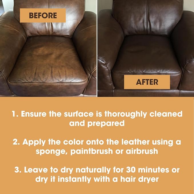 Furniture Clinic Leather Repair Paint | 2-in-1 Seal and Color | Use on Scratches, Tears, and Holes in Car Seats, Furniture | Quick and Easy Leather Repair Kit for Furniture (Tan, 500ml / 17oz)