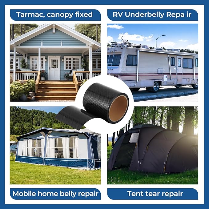 Pushglossy 2 Rolls RV Underbelly Tape 6" x 40 ft Waterproof Repair Belly Tape with Permanent Sealing Adhesive for Mobile Home, Camper Travel Trailer, RV Roof & Tear Repair Patch