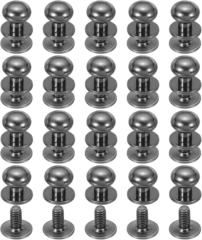 PATIKIL 9 mm Leather Rivets, 20 Sets Ball Head Stud Screw Back Round Head Button Chicago Screw Nipple Stud Rivet for Leather DIY Craft Handbag Belt Repairs, Black