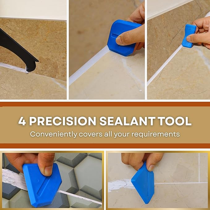 Caulking Tool 5 in 1 Silicone Caulking Tool Kit Sealant Finishing Tool Grout Remover Scraper Caulk Removal Tool with Replaceable Silicone Pads for Bathroom Kitchen Window Sink Tile Joint