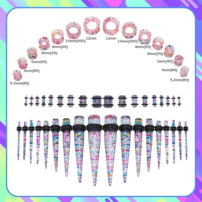 JieyueJewelry 50/54 Pieces Ear Stretching Kit 14G-00G Acrylic Tapers and Plugs + Silicone Tunnels - Ear Gauges Expander Set Body Piercing Jewelry