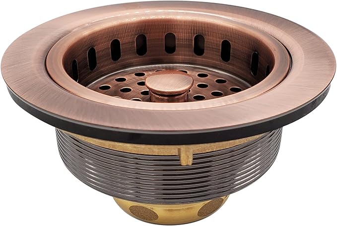 Westbrass D2145-11 3-1/2" Post Style Large Kitchen Sink Basket Strainer, Antqiue Copper (2-Pack)