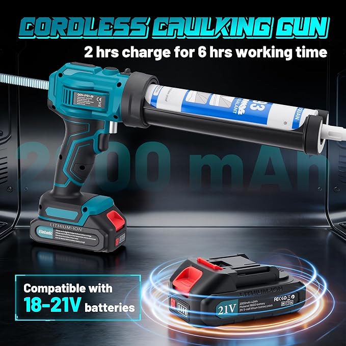 Electric Caulking Gun Compatible with Makita18V-21V Batteries, 4 Adjustable Speeds up to 190 mm/min, 450LM built-in LED Light, Dripless Caulking Gun Cordless for Filling, Sealing(Tool only)