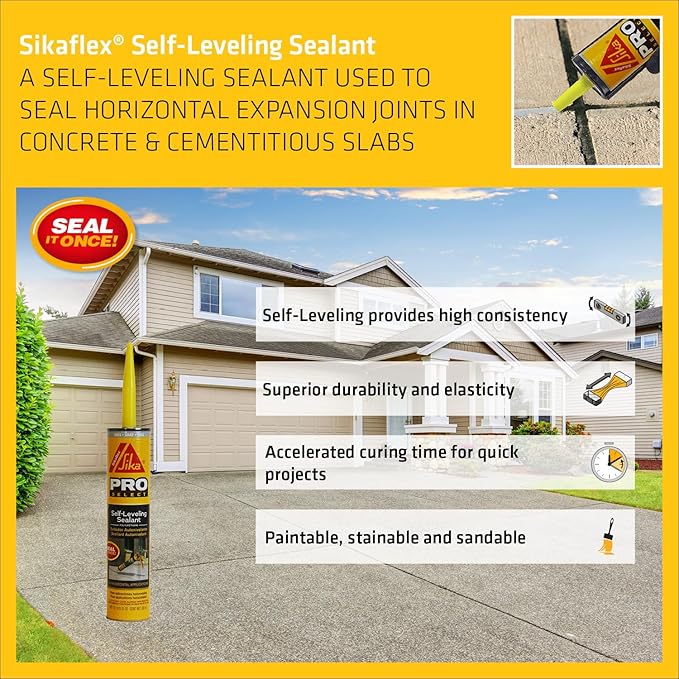 Sikaflex Self Leveling Polyurethane Sealant, Gray | Accelerated Curing | For Concrete Joints | Horizontal Application | 10.1 fl oz (4-Pack)