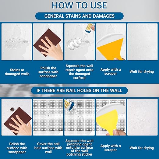 2 Pack Drywall Repair Kit,Wall Mending Agent with Scraper,Drywall Patch Repair Kit with Spackle Paste,Wall Hole Filler Putty for Filling Cracks & Holes,Quick Easy Plaster Wall Repair