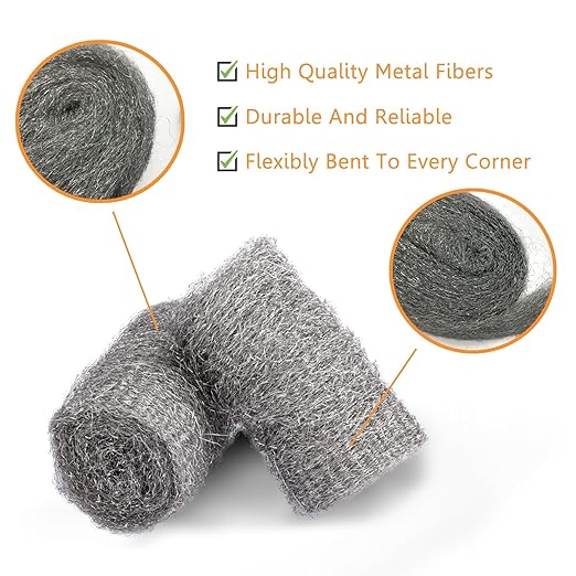 Bulk Steel Wool Roll Kit, Steel Wool 0000 15pcs, Gap Blocker, 0000 Steel Wool Keep Mice Away from Holes/Siding/Pipeline/Vents in Garden, House, 15 Pack × 1.6FT
