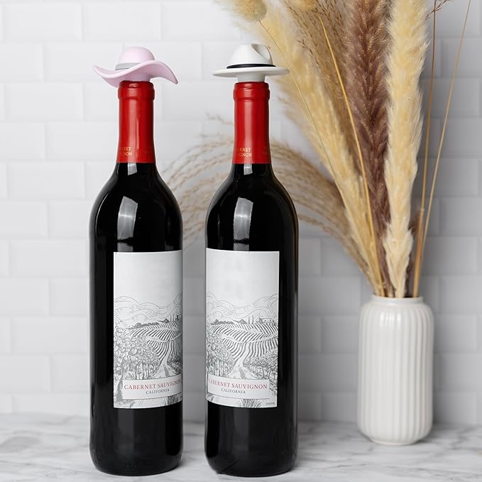 Pund'it Cap It Off Wine Bottle Stoppers, Set of 2 Stylish Hat Silicone Champagne and Wine Corks