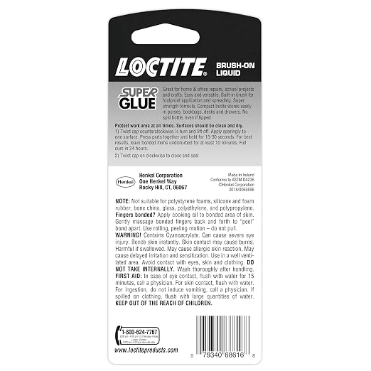 Loctite Super Glue Brush On Bottle, Clear, 0.18 fl oz Bottle, 6 Pack - Superglue for Plastic, Wood, Metal, Crafts & Repair, Cyanoacrylate Adhesive Instant Glue, Quick Dry