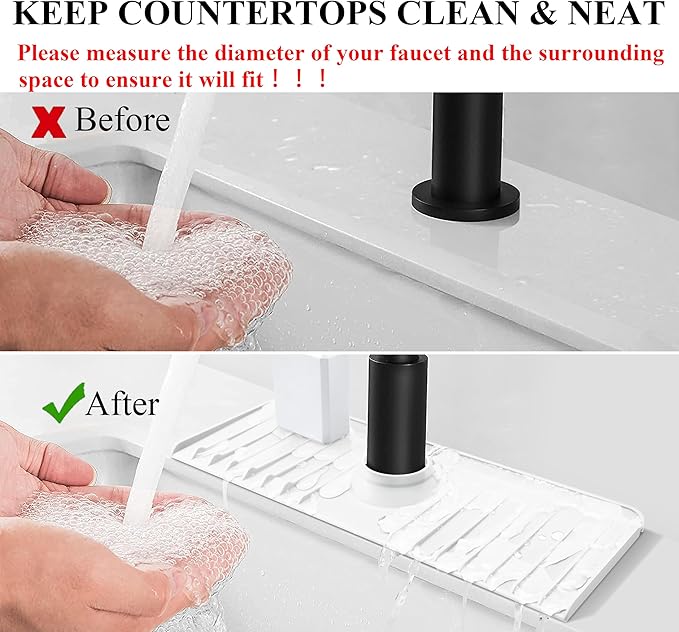 YATOISUR Sink Splash Guard 14.4” x 5.4” - Sink Faucet Mat with Faucet Water Catcher Mat & Soap Dish & Sponge Holder 3 in 1 - Silicone Faucet Handle Drip Catcher Tray for Kitchen RV & Bar Faucet, Clear