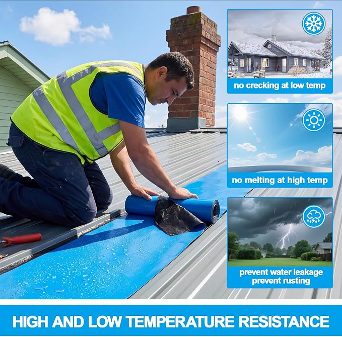 8in x 16.5ft Roof Waterproof Tape, Heavy Duty TPU Self-Adhesive Leak Repair for Metal, Corrugated Roofs, Windows, Rvs & Gutters, Instant DIY Weatherproof Seal (Blue)