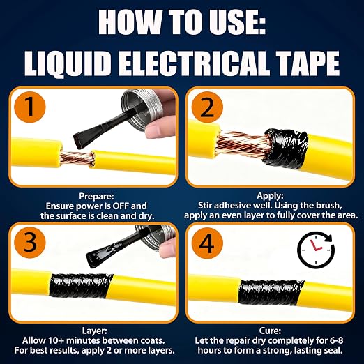 5.29 oz Liquid Electrical Tape – Quick-Drying Insulating Glue, Waterproof & High Temp Resistant, Liquid Wire Insulation Rubber with Brush Cap for Wires, Cables, Outdoor Equipment (Black)