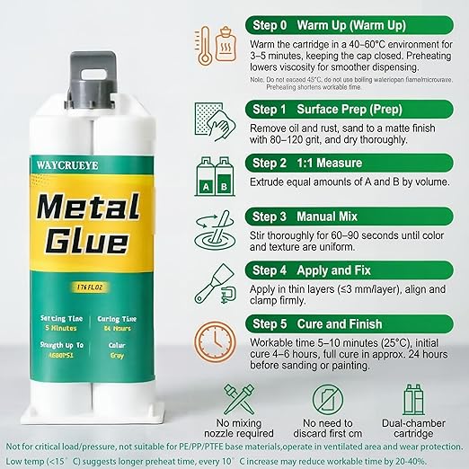 Metal Repair Glue, Muffler Repair kit, Epoxy Adhesive, Liquid Weld for Metal, for Stainless Steel, Plastics, Aluminum, Welding Metals to Metals Glue, high Strength，Heat and Water