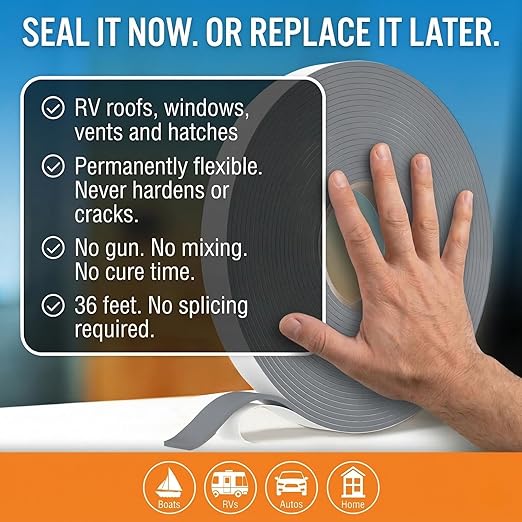 Butyl Tape, RV and Marine Window Seal Kit, Gray Double-Sided Putty Tape, 1/8" x 3/4" x 36 Ft, Waterproof Rubber Caulking for Boat, RV Windows, and Outdoor Sealing