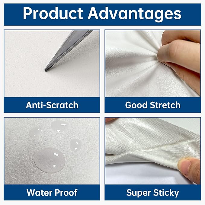 Leather Repair Patch, 35X79 Inch Self Adhesive Leather Repair, Large Vinyl Patch Tape for Couches, Furniture, Car Seats, Cabinets, Wall, Handbags （35X79 Inch, White）