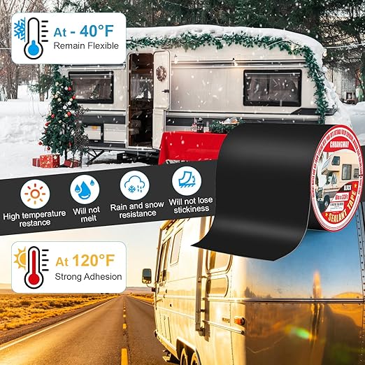 Butyl Sealant Waterproof Tape Black, 8 Inch X 33 Foot RV Roof Repair Tape, UV & Weatherproof Roof Seal Tape for RV Camper Trailer Boat Window Sealing Leak Repair