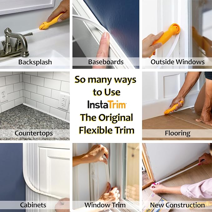 InstaTrim The Original Flexible Trim Applicator Tool, for ½ inch and ¾ inch InstaTrim, Self Adhesive, Peel and Stick Corner Molding – Made in USA | Reusable applicator presses and smooths 1/2 in and 3/4 in InstaTrim around corners and surfaces for a se...