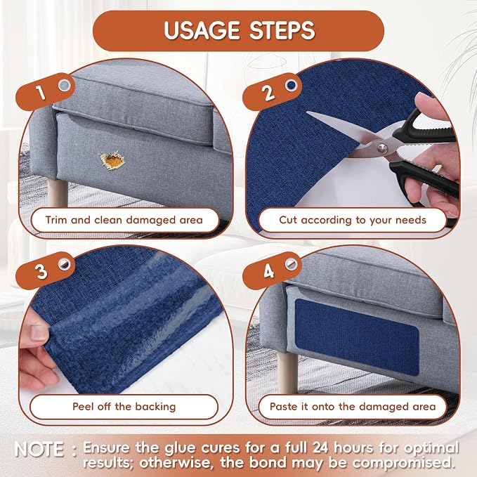 Linen Fabric Repair Tape 2 Pcs 8x12 Inch, Self Adhesive Couch Patch Repair Fabric Tape for Furniture, Linen Patch Kit for Couch, Carpet, Upholstery, Chair, Sofa, Cushion, Bag (Navy Blue)