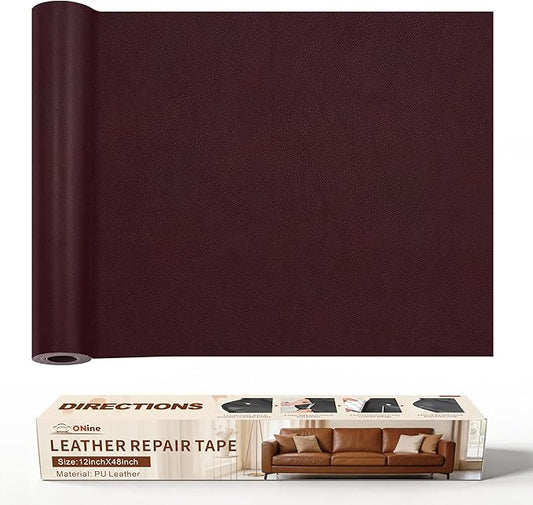 ONine Leather Repair Patch，Leather Repair Tape, 12 x 48 inches Leather Repair Patch for Furniture,Vinyl Repair Kit，Leather Couch Patch，for Sofas, Furniture, Car Seats, Office Chairs(Mulberry)
