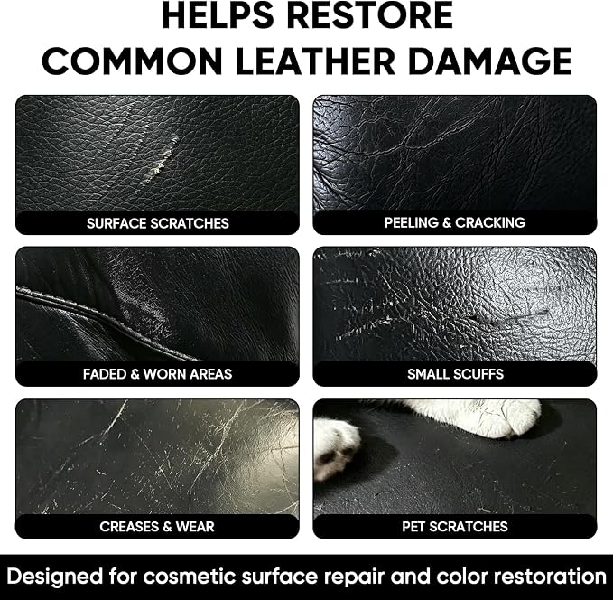 Leather & Vinyl Repair Kit, DIY Color Repair for Cracks,Scratches, Black | Blendable Colors; Flexible Formula; Strong Adhesion; Smooth Finish; Fast Drying; Long-Lasting Repair