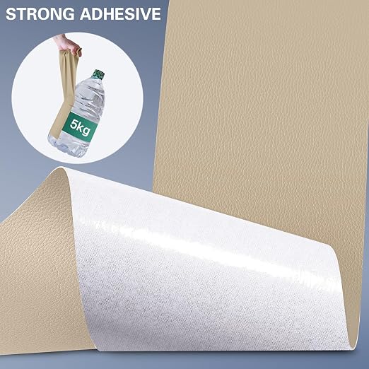 Self Adhesive Leather Repair Patch Kit, 16 in x 63 in Large Vinyl Leather Repair Tape for Furniture, Sofa, Couch, Sofa, Car Seat, Chair Beige