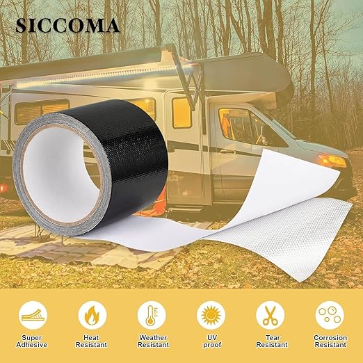 RV Awning Repair Tape Heavy Duty Waterproof Tent Tape for Tarp,Canvas,Tarpaulin, Car and Boat Covers Tarp Repair Patch Kit Outdoor UVproof Repair Tape Black