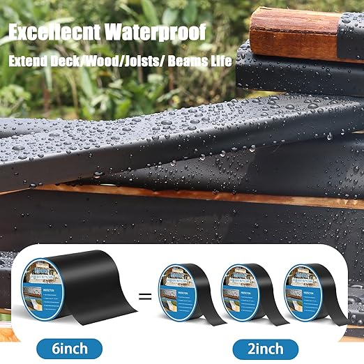 Deck Joist Tape 6''×50', 1 Pack Weather-Resistant Joist Tape for Decking, Waterproof Seal Antiseptic Butyl Decking Tape,Self-Adhesive Flashing Joists Tape for Wood Decks Beams Roof