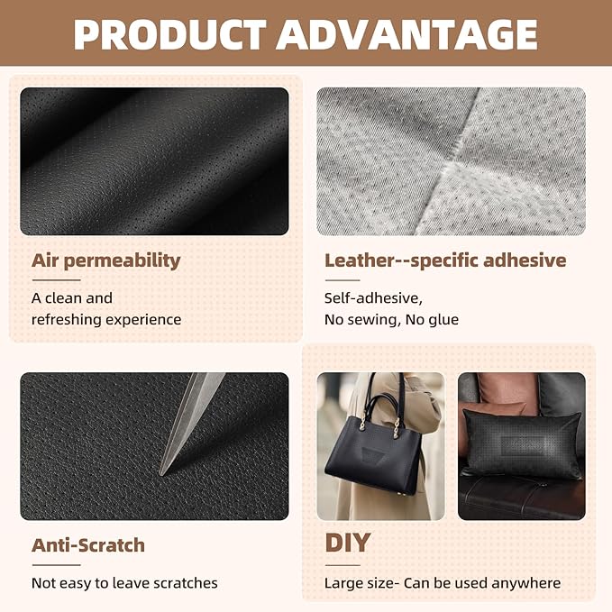 Leather Repair Patch, 35X79 inch Strong Sticky Repair Patch Self Adhesive Waterproof, DIY Large Vinyl Patches for Couches, Furniture, Sofa, Car, Chair (DBrown, 35X79 inch)