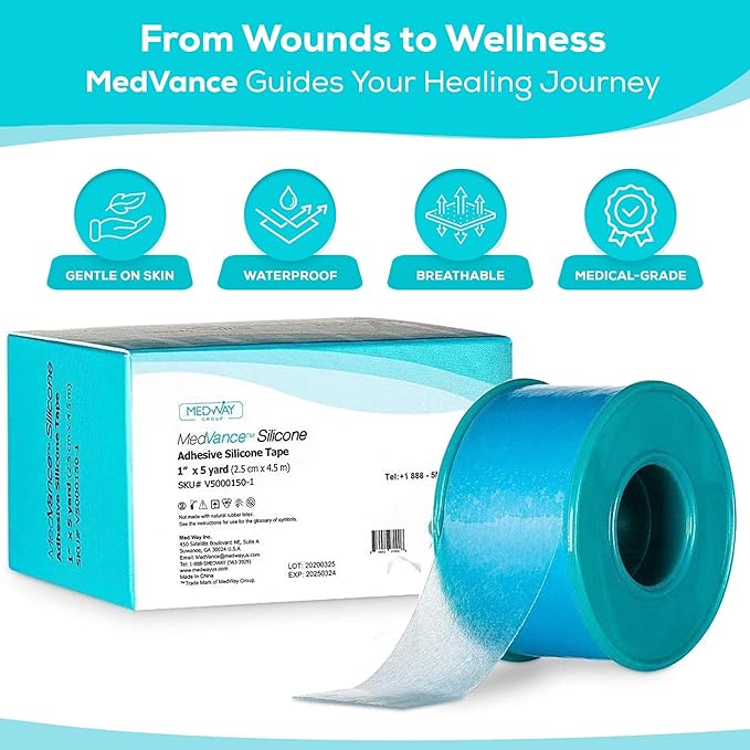 MedVance Silicone Tape Medical, Perforated Surgical Tape Sensitive Skin, Waterproof Tape for Skin, Medical Tape for Wound Care, Eyelash Tape, Gentle Skin Tape, 1" Width (1 Pack, 180 Inches)