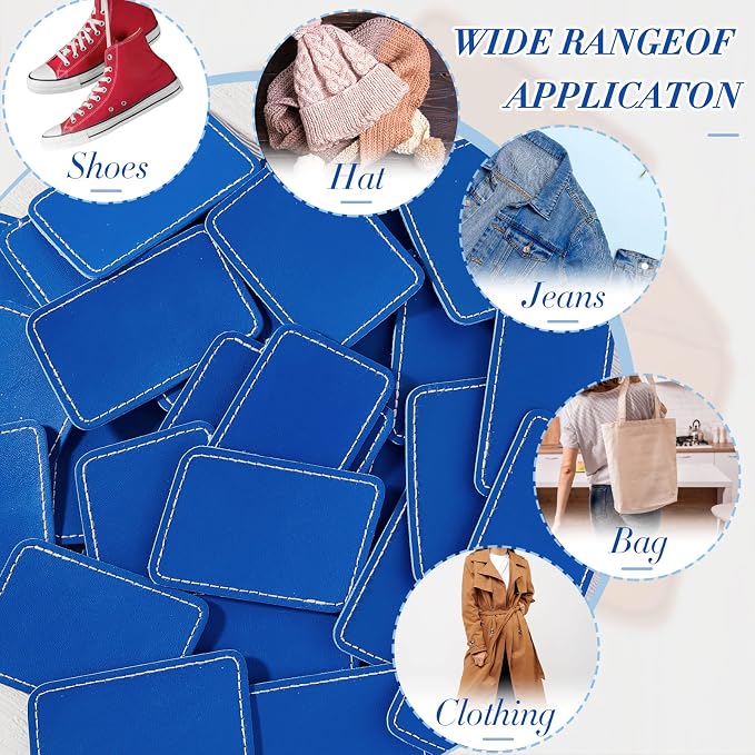 Dunzy 60 Pcs Leather Hat Patches Blank Leatherette Hat Patch with Adhesive Rectangle Laserable Leatherette Patch for Hats Custom Fabric Sew Laser Engraving DIY(Dark Blue,3 x 2 Inch)