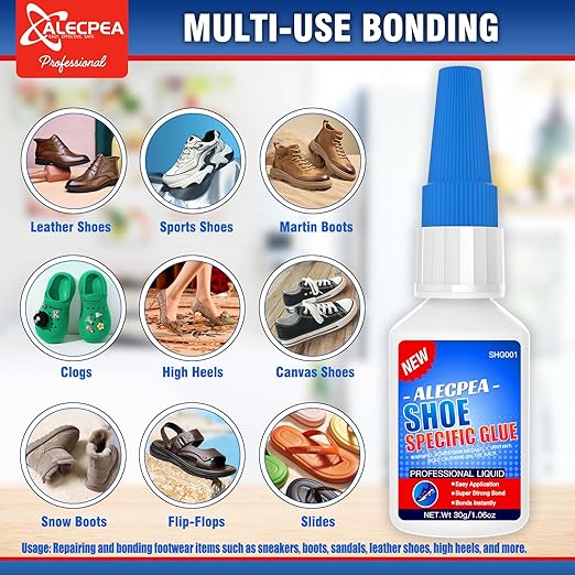 ALECPEA 2Pack 30g Shoe Glue - Ultimate Strength Adhesive for for Soles Boots Sneakers Heels Hiking Shoes Leather Handbags - Quick Set in 15 Seconds