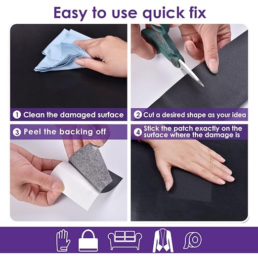 Leather Repair Patch Tape 8×12 inch 2 pcs Furniture Leather Strong Self Adhesive Tape for Sofas Couch Car Seats Cabinets Bags Anti Scratch Patches First Aid Patch Fixing Leather Navy Blue