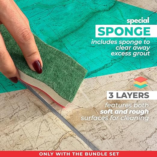 PentaUSA Tile Grout Repair Kit with Removal Tool - Premixed Acrylic Sanded Grout Filler for Bathroom, Shower, and Kitchen, Includes Applicator Spatula, and Sponge - (Gray) (8.8oz / 250g)