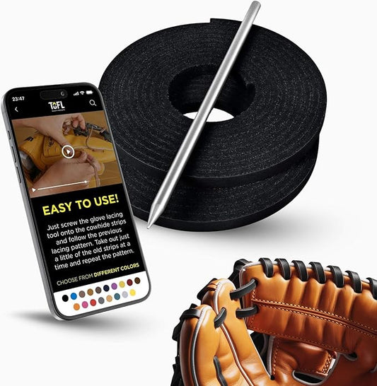 TOFL Softball and Baseball Glove Lace Kit | Mitt Lace Glove Repair Lacing Kit | 2 Leather Laces with Lacing Needle for Catchers Glove