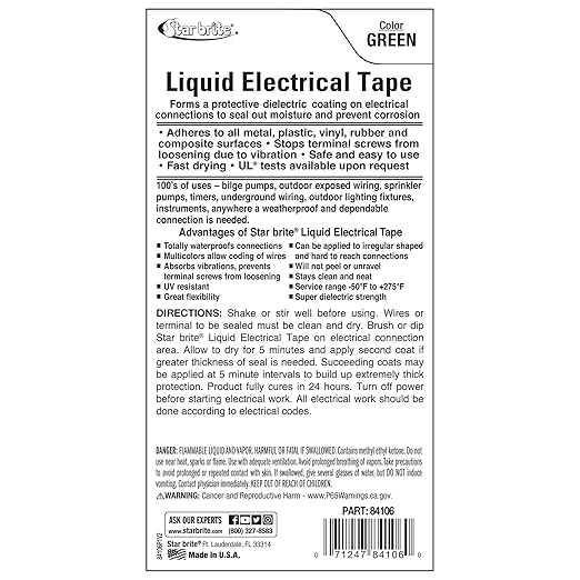 STAR BRITE Liquid Electrical Tape - Superior Adhesion and Flexible Protection for Frayed Cables, Terminals, and Electric Splices