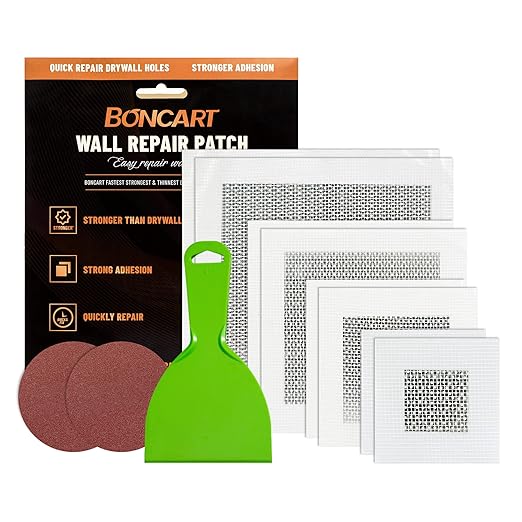 Boncart Drywall Repair Kit,Drywall Patch Repair Kit,2/4/6/8inch Self Adhesive Repair Patch,Quick Repair Drywall Large Holes
