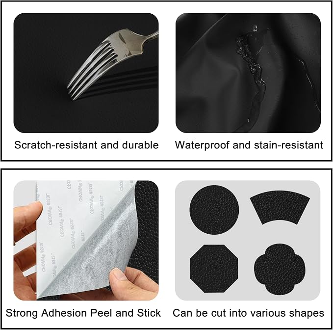Self Adhesive Leather Repair Patch,8x12 inch Vinyl Repair Kit,Leather Repair Kit for Furniture,Car Seat,Couch,Office Chair,2 Pcs Black