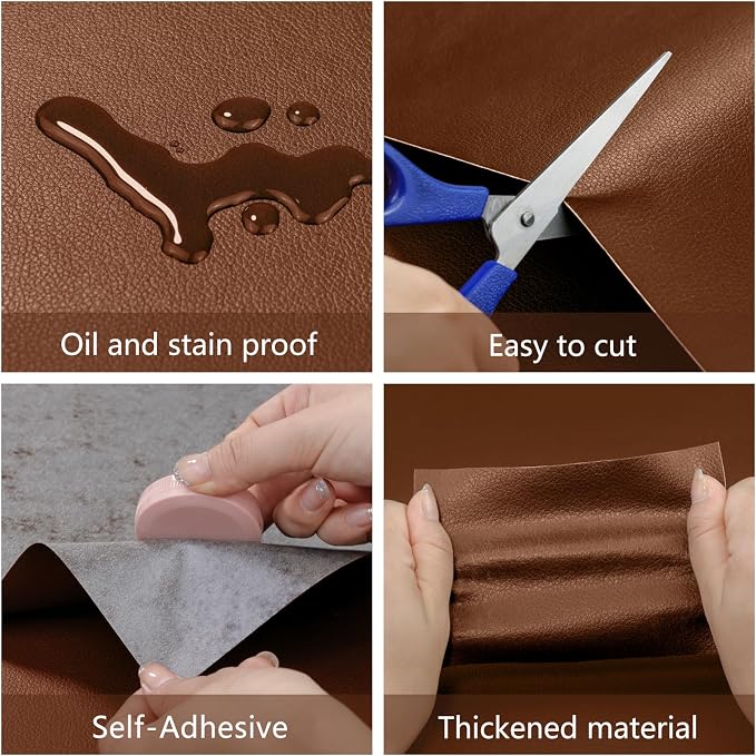 Leather Repair Patch 15.7x40 inch Large Self-Adhesive Vinyl DIY Leather Repair Kit for Sofa Car Seats Chairs Shoes Bags Damaged Furniture (Brown）