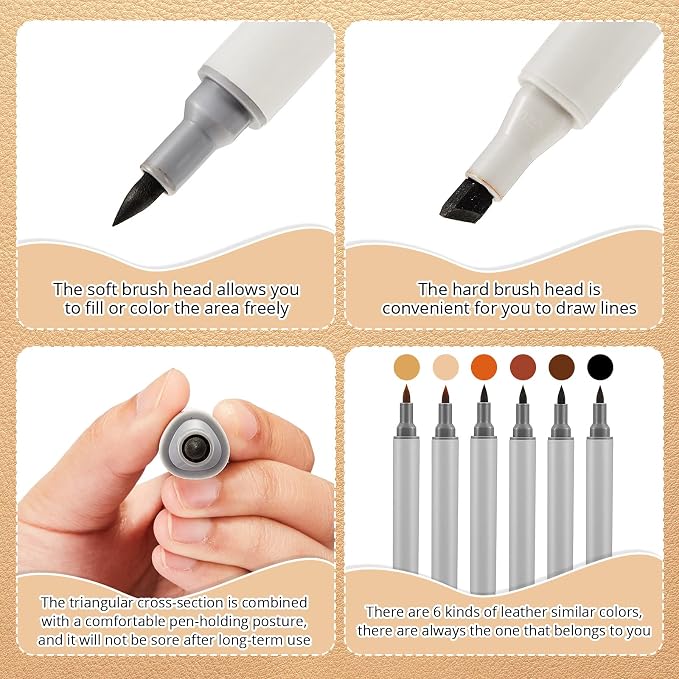 Leinuosen 6 Pack Dual Tip Leather Dye Marker Pens Touch up Pen Shoe Marker Leather Flow Marking Pen for Furniture Scratches Shoe Repair Kit Paint, 6 Colors