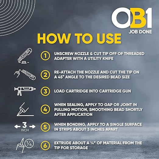 OB1 Universal Caulk Sealant & Adhesive White 10.1oz | Professional Grade Premium All-in-One Advanced Hybrid 2-in1 | Water Resistant Internal & External | Shrink Crack UV & Fade Resistant | 1 Cartridge