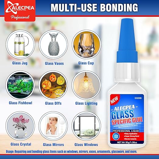 ALECPEA 30g Glass Glue - Crystal Clear Invisible Adhesive for Glass Repair, Jewelry & Art - Waterproof & Heat-Resistant Bond for Mirrors, Crystals & Glassware - Quick 15s Set with 3 Precision Tips