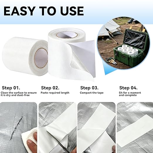 RV Awning Repair Tape: 3" x 30FT White Fabric Heavy Duty Waterproof Patch Kit for Sail Tent Boat Cover Outdoor Repair