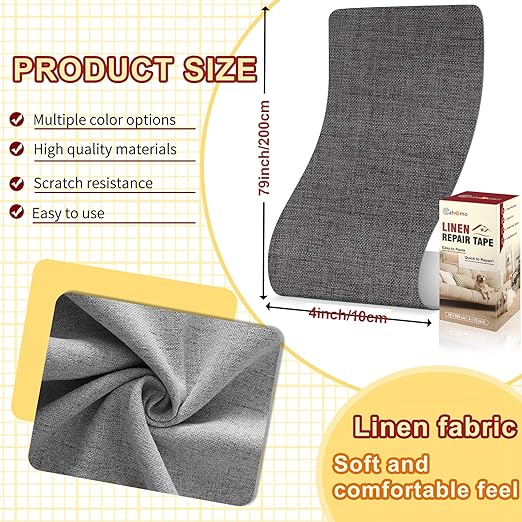 Cahomo Linen Repair Tape 4x79 inch, Self Adhesive Linen Fabric Patches, Linen Fabric Patch Tape Kit, Fabric Repair Tape for Linen Sofas, Headboards, Chairs, Pillows, Curtains - White