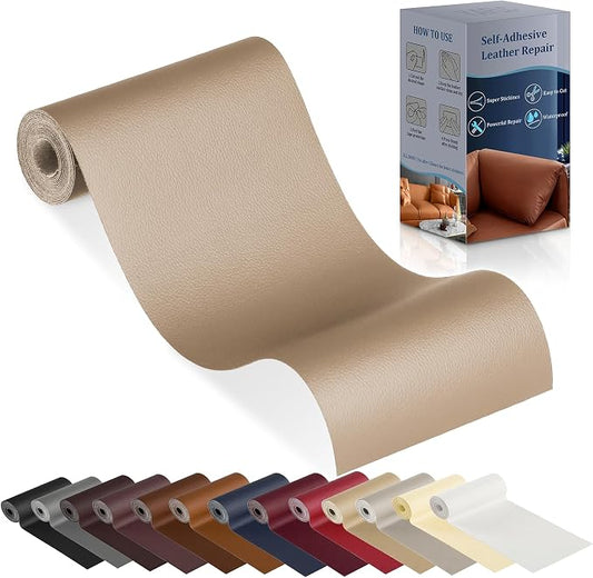 YAFLC Leather Repair Patch for Furniture, 4" x 63" Self Adhesive Leather Repair Kit Vinyl Repair Tape for Car Seat Sofa Jackets Couches Chair Medium Beige