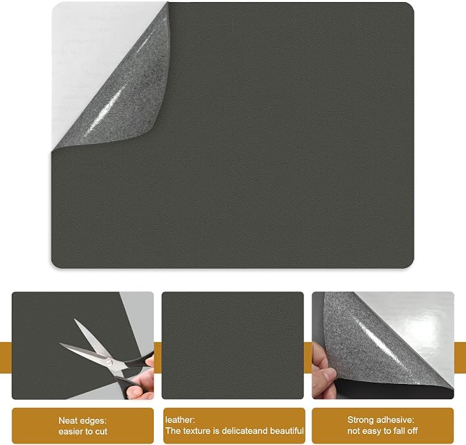 IANZE 2Pcs Leather Repair Patch, Self Adhesive Leather Repair Patch for Car Seats, Couches, Furniture, Sofa, Handbags, Office Chair (Dark Grey)