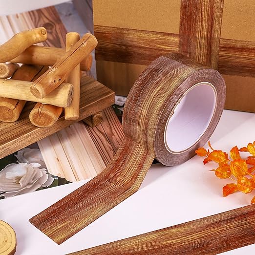 Whaline 109 Yard Wood Grain Packing Tape Brown Decorative Gift Wrapping Tape for Small Business DIY Crafts Box Carton Decor