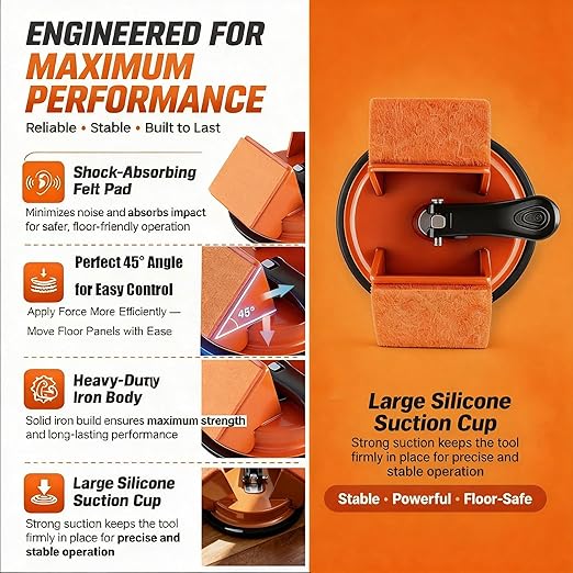 Floor Gap Fixer Tool Kit – 45° Laminate Floor Gap Repair Tool with Strong Suction Cup & Adhesive Pads, Heavy Duty Plank Puller for Vinyl, LVP & Wood Floors