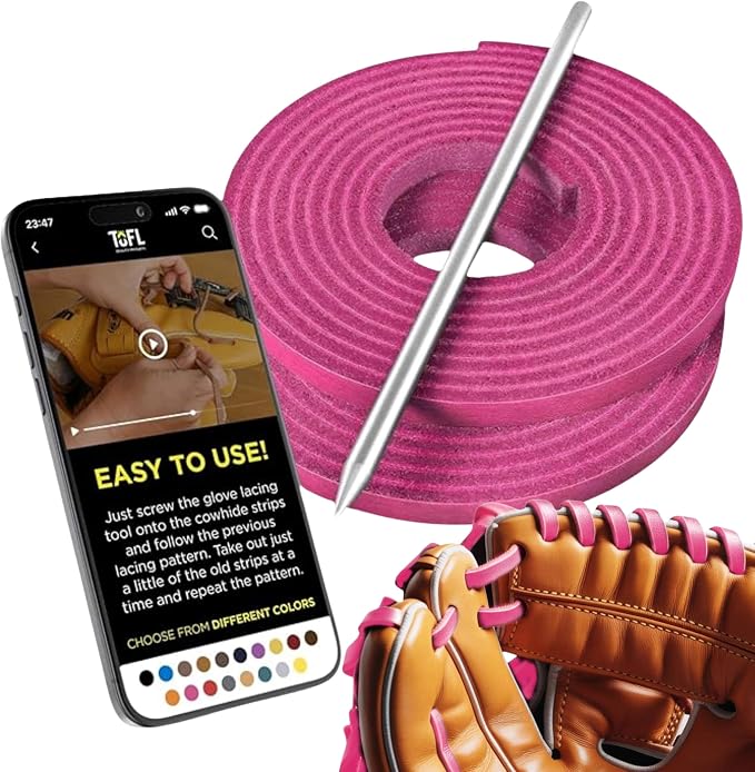 TOFL Softball and Baseball Glove Lace Kit | Mitt Lace Glove Repair Lacing Kit | 2 Leather Laces with Lacing Needle for Catchers Glove