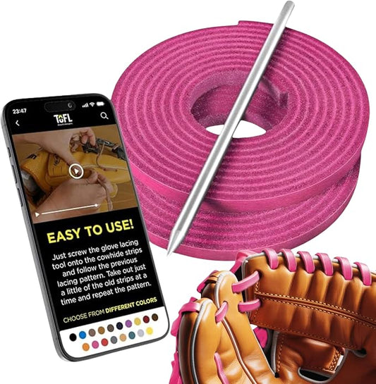 TOFL Softball and Baseball Glove Lace Kit | Mitt Lace Glove Repair Lacing Kit | 2 Leather Laces with Lacing Needle for Catchers Glove
