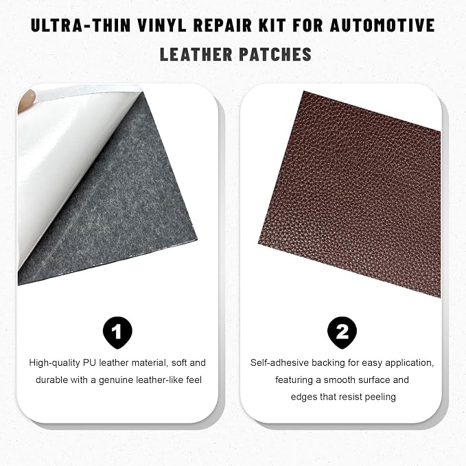 2 PCS Leather Repair Patch Tape, 4×8 Inch Waterproof PU Leather Tape Auto Upholstery Repair Patches, Self-Adhesive Cuttable Patch for Repairing Car Seats Sofas Chairs (Dark Brown)